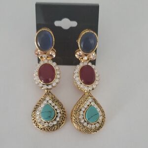 Elegant Gold and Multicolor Drop Earrings